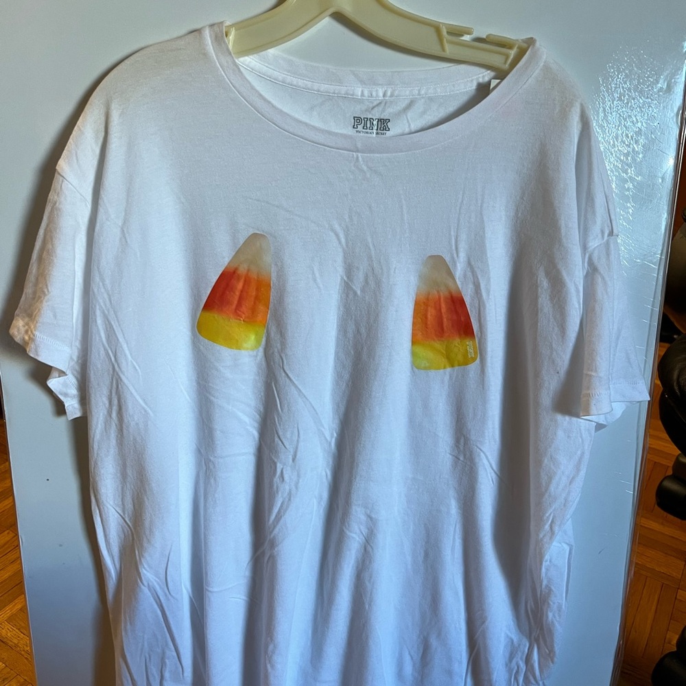 Victoria’s Secret pink women Halloween candy corn T-shirt Size L